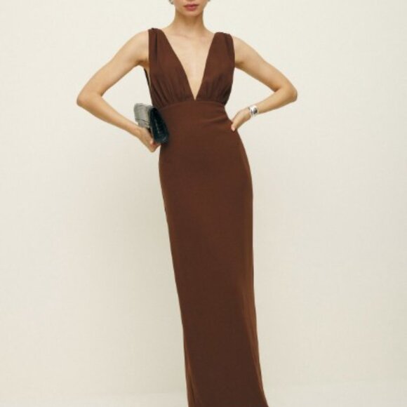 Reformation Velda Dress Brown - Size 8 - Picture 2 of 6